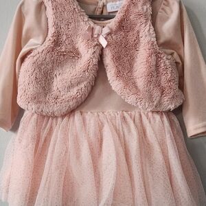 Children's Place Pink Easter PartyTulle Dress with Faux Fur Vest Size 9-12 Mos.